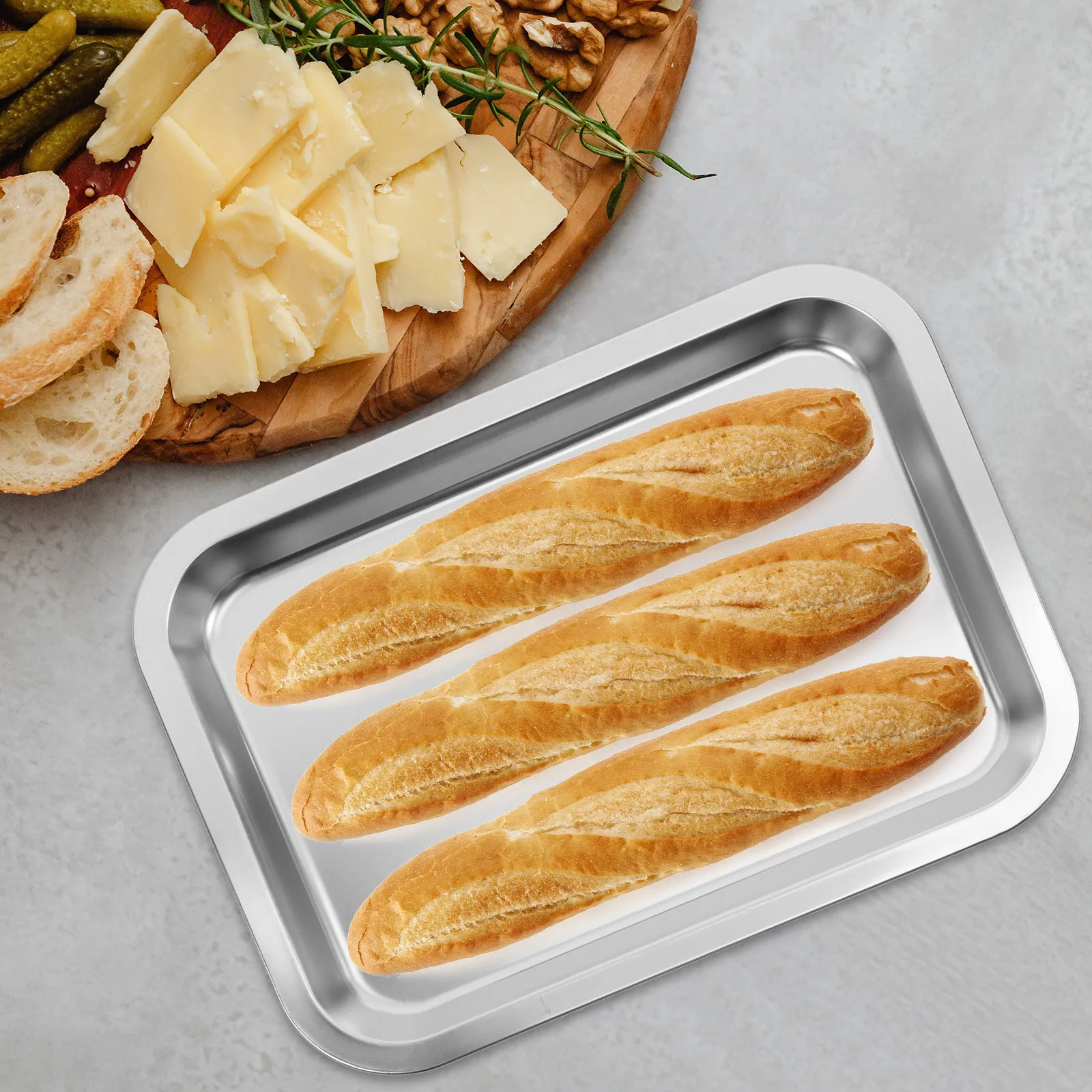 304 Stainless Steel Rectangular Tray Heavy Duty Flat Baking Pan Roasting Plate Bbq Food Tray Camping Kitchen Serving Dish