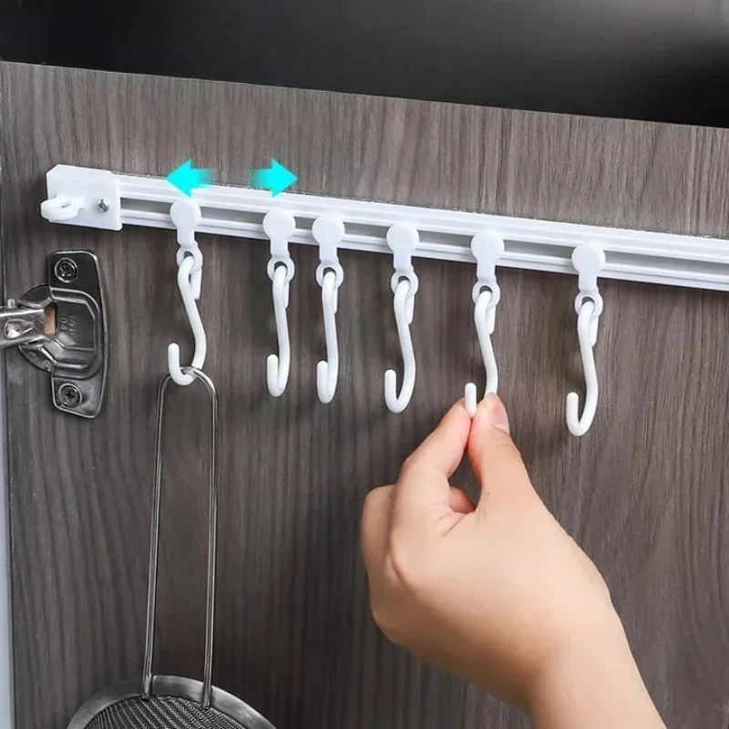 Self Adhesive Kitchen Bathroom Sliding Track Wall Hanging Hook Multifunctional S-shaped Hook Cabinet Hook Punch-free Hanger