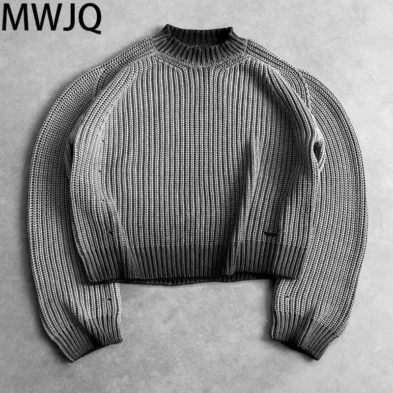 

MWJQ Male Vintage Male Sweater American Fashoin Round Collar Pullover Streetwear Solid Color Men Loose Tops 2025 Spirng 010148