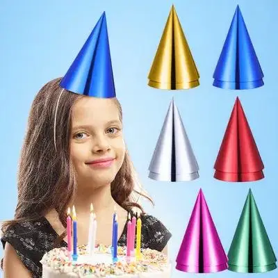 

12Pcs Party Hats Colorful Metallic Paper Cone Birthday Headwear Lightweight Adult Party Caps Fiesta Supplies Birthday Headwear