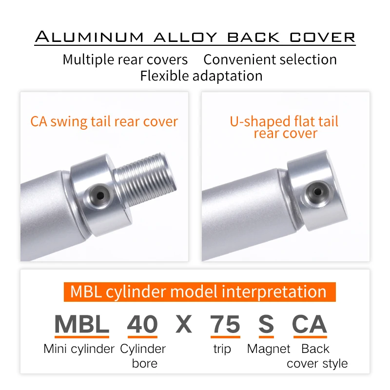 MBL40 * 25X35X100X150X200*250X400*500SAluminum Alloy Mini Magnetic Compact Pneumatic Cylinder Pneumatic Double Action