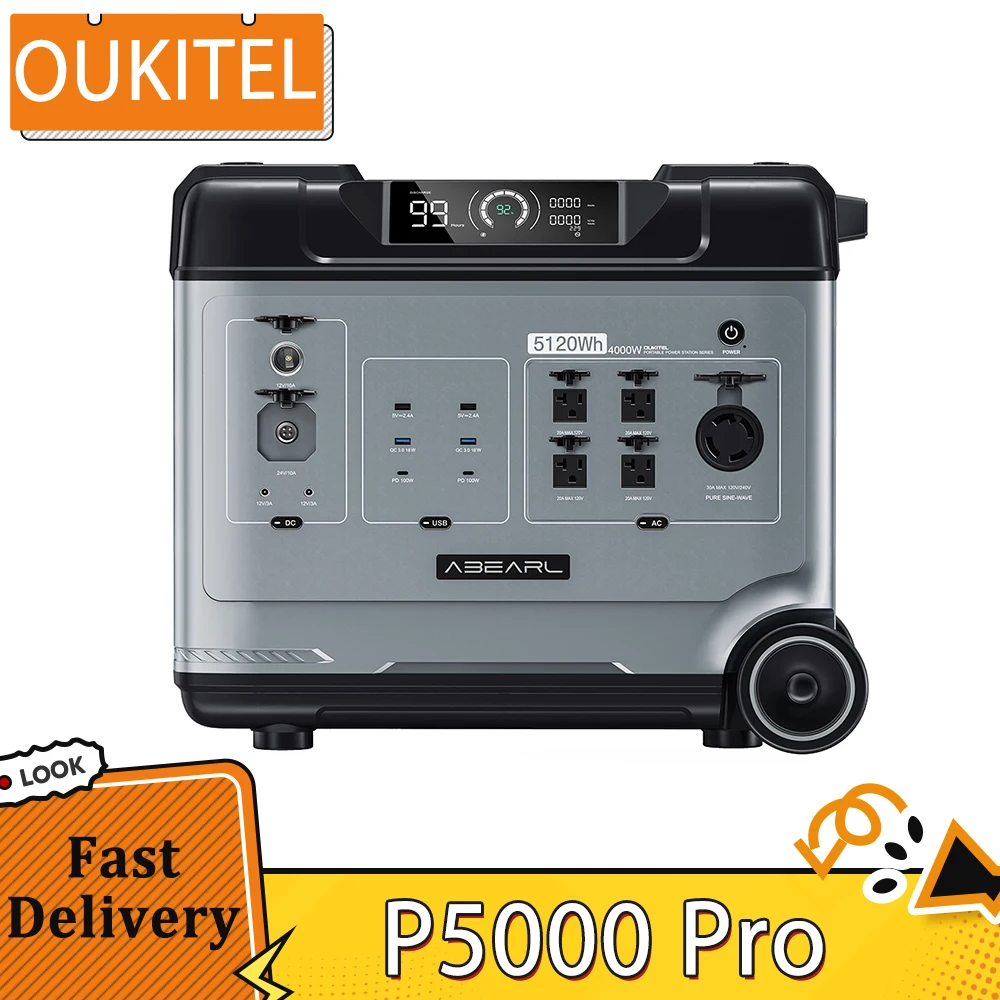 OUKITEL P5000 Pro Portable Power Station, 5120Wh LiFePO4 Battery, 4000W AC Output, Dual 100W USB-C, Seamless UPS Battery Backup