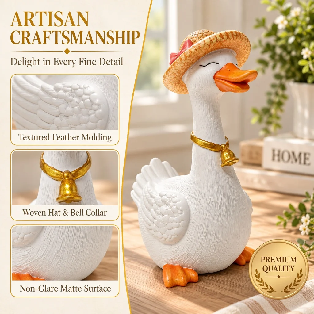 Cute Straw Hat Duck Statue Resin Garden Ornament, for Indoor Windowsill Outdoor Patio Yard Decor