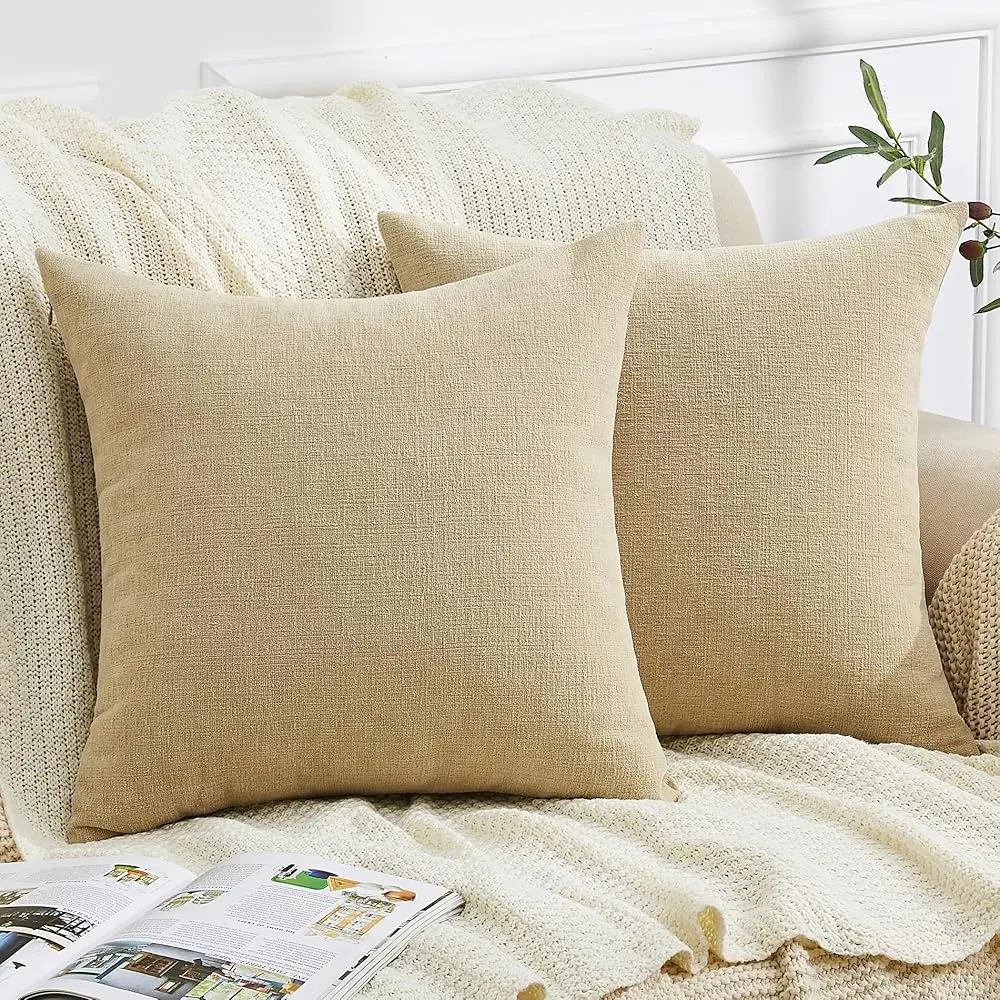 

Decorative Square Throw Pillow Covers 22X22 H Set Of 2, Super Soft Chenille Pillows Farmhouse Fall Pillowcase For Living Room