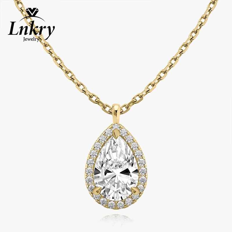 

Lnkry Certified 2.5ct Pear Cut Moissanite Necklace For Women Classic Teardrop Halo Pendant Necklace Lab Diamond Fine Jewely Gift