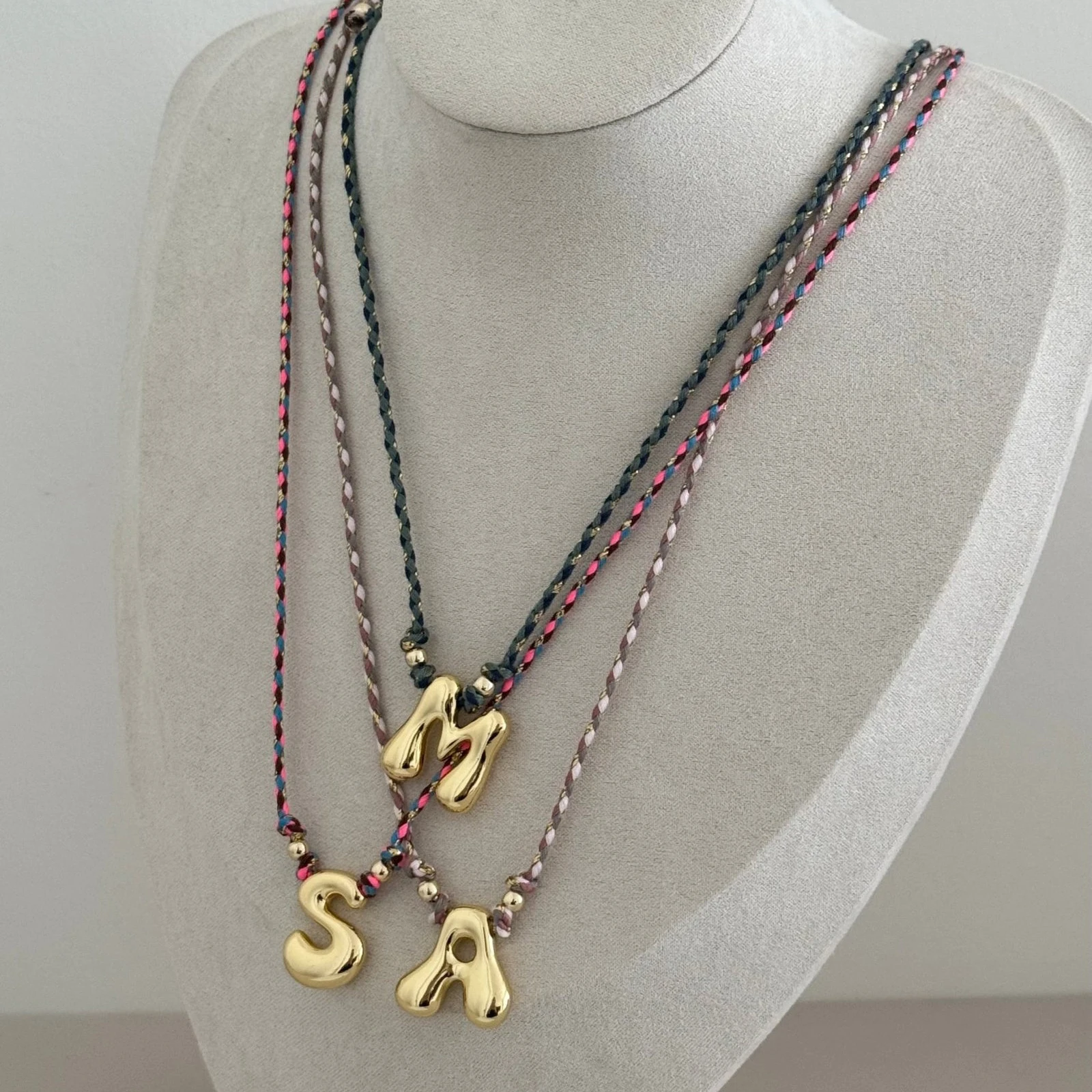 New Handmade Balloon Initial Alphabet Color Cord Neckalce Stainless Steel Bubble Chunky A-Z Letter Birthday Gifts Gothic Jewelry
