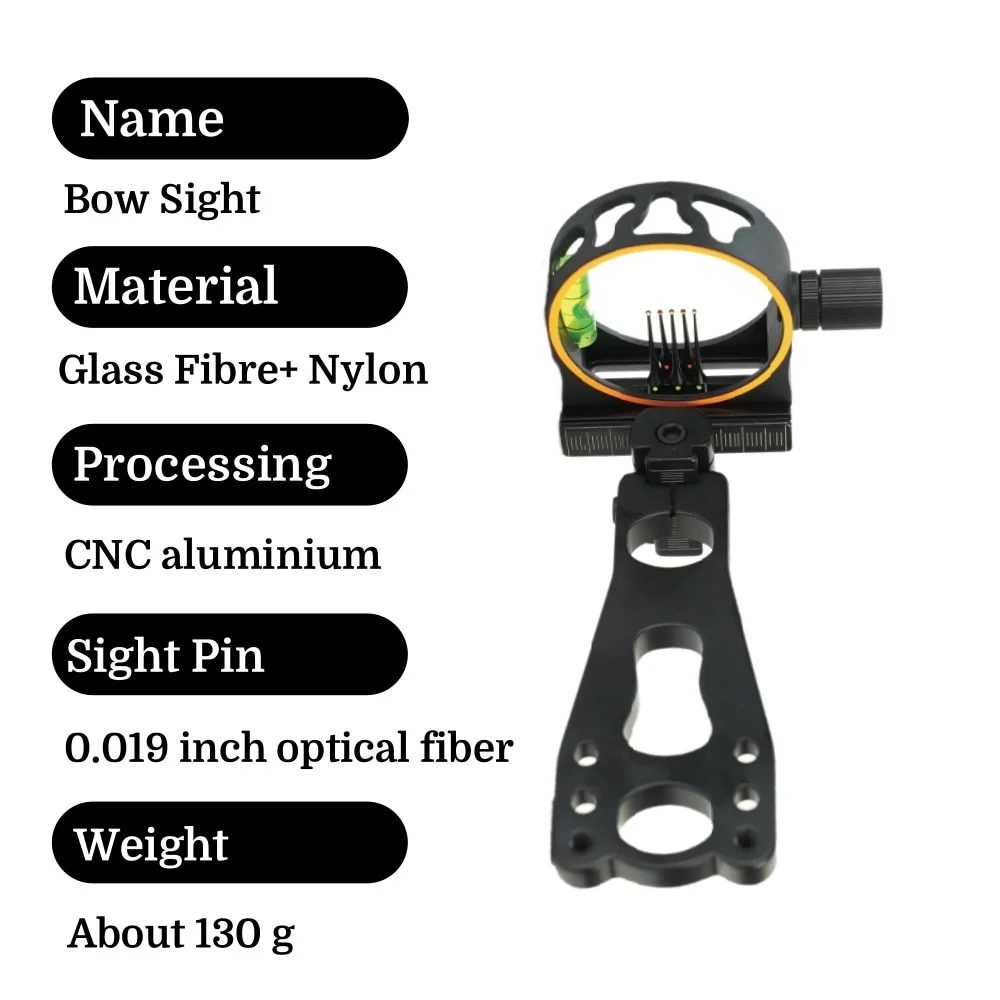 Fotografia 4: Mira de Arco Composto CNC de 5 Pinos com Fibra Óptica de 0,019 polegadas, Ajustável para Destros, para Tiro com Arco, Caça e Alvo Competitivo