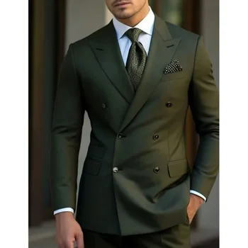 man 2 piece outfit set Pointed collar high-quality slim jackets men's suit with peak lapel for wedding Summer beach