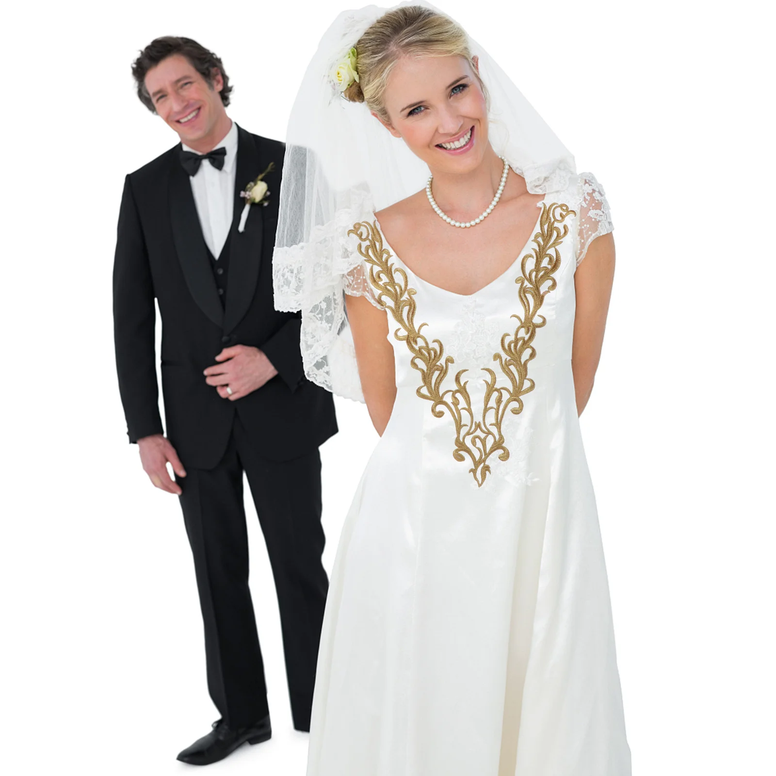 

1pc Embroidery Collar Patch Thick Fabric Clear Pattern Fade Resistant Floral Sewing Patches For Cheongsam Formal Dress Repair