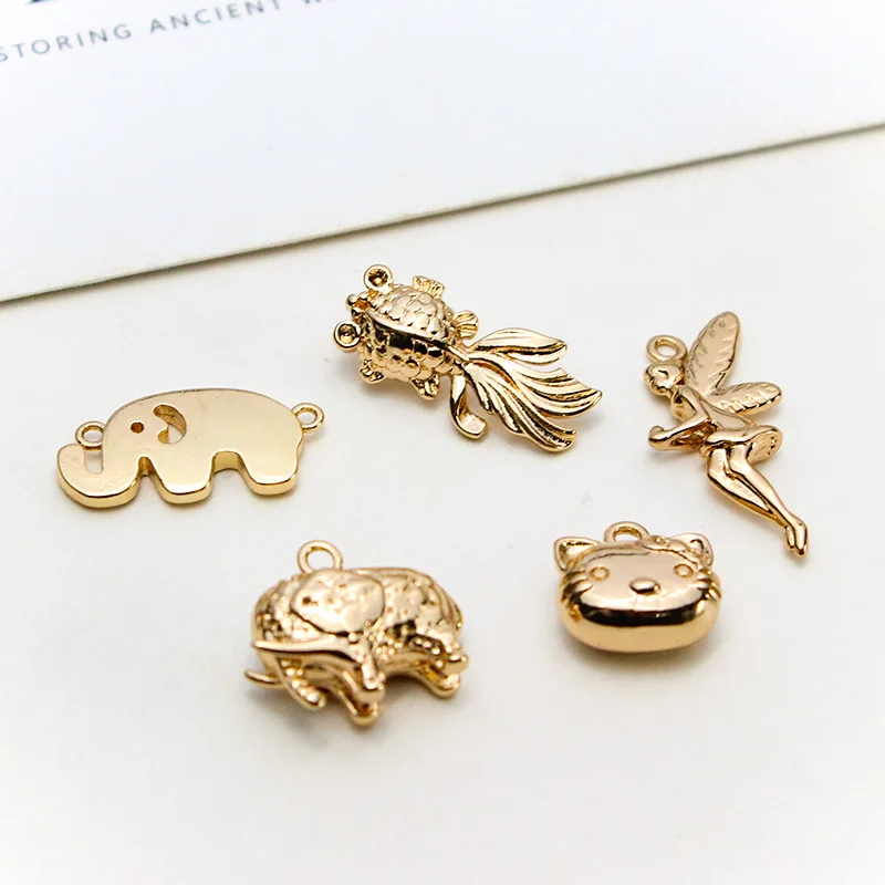 1pcs Diy Jewelry Accessories Color-preserving Copper Gold-plate Bird Elephant Deer Pendant Necklace Bracelet Handmade Charms