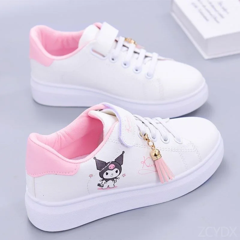 Sanrio Kuromi Women\'s Cartoon PU Leather Sneakers Kawaii Anime Girls Sports Shoes Melody Student casual running shoes Breathable