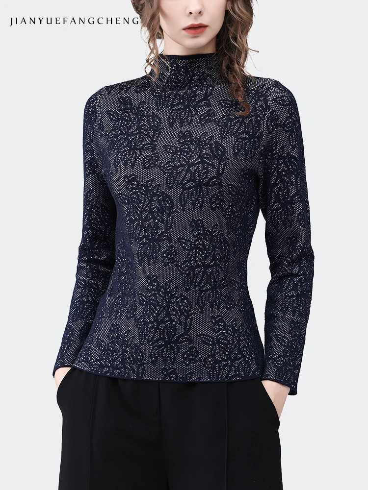 Chic Embroidered Floral Turtleneck Sweater Lightweight and Breathable Long Sleeve Knit Pullovers For Fashion-forward Women