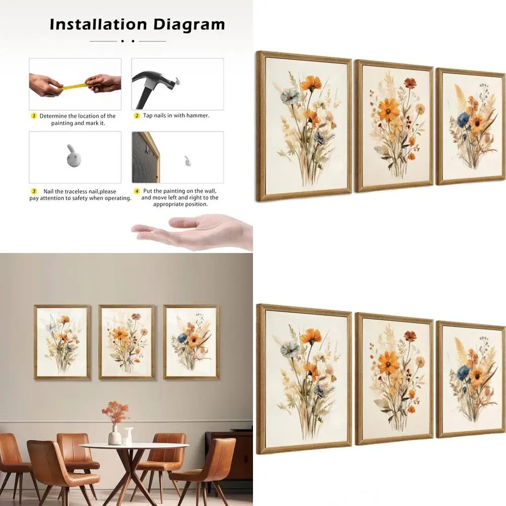 

Набор из 3 винтажных картин на холсте с полевыми цветами, акварельные цветы в стиле кантри, деревенская деревянная рама, ботанические мотивы, 12x16 дюймов