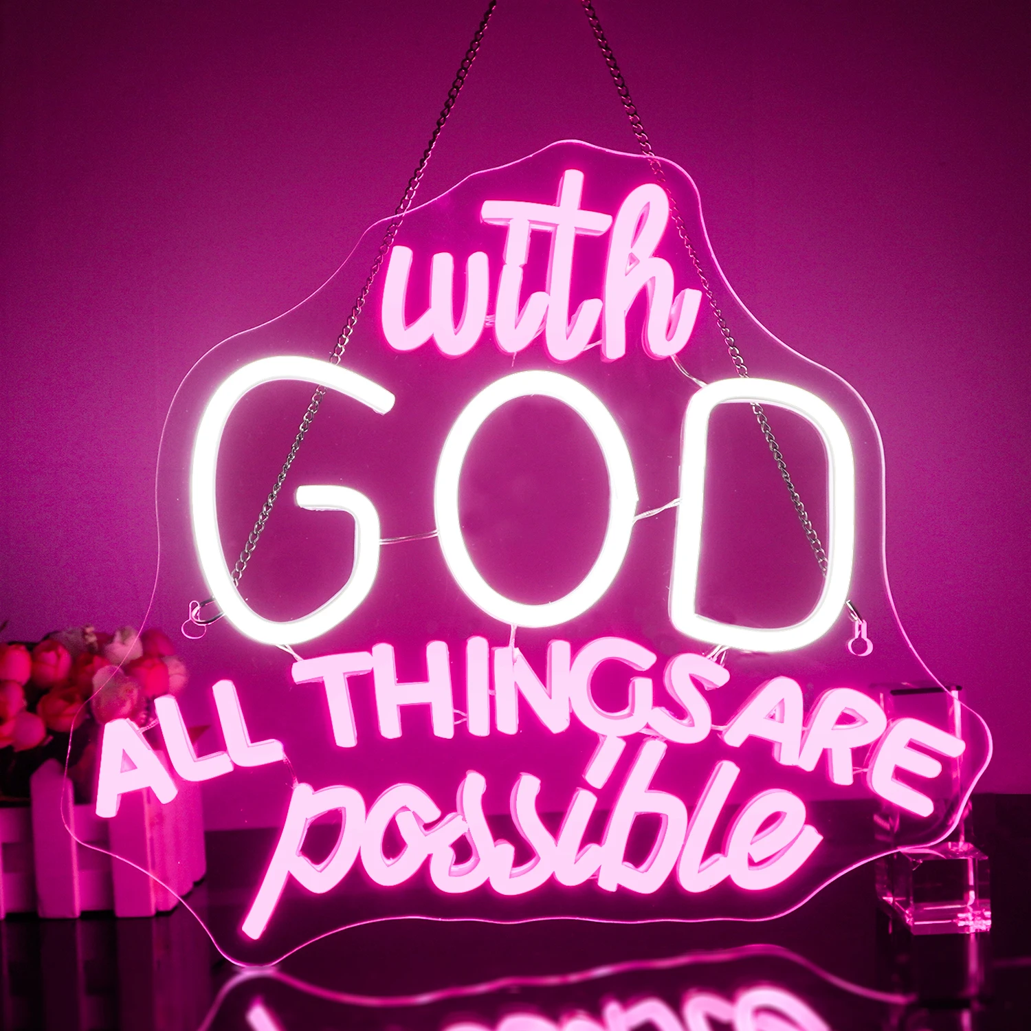 

With God All Things Are Possible Neon Sign Cool White and Pink LED Neon Light for Wall Decor USB Neon for Homes Offices Neon