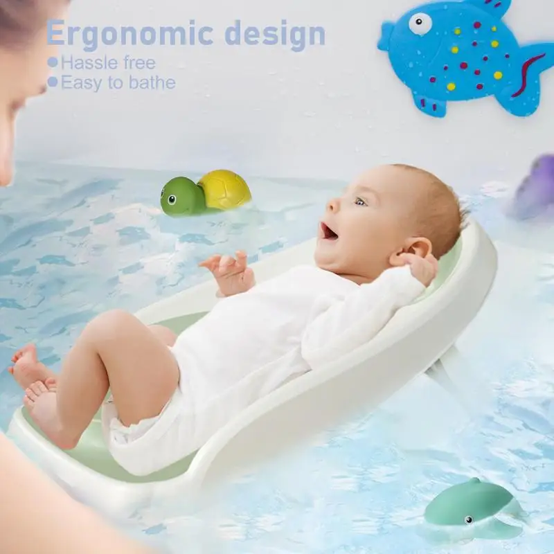 Baby Bath Support Non-slip Soft Support Kids Shower Chair with Drain Holes & Temperature Sensing Ergonomic Baby Bathtub Seat