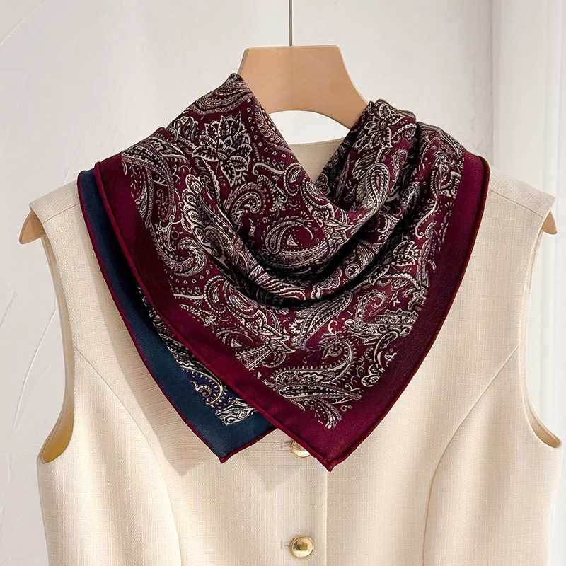 70% wool 30% Real Silk Scarf for Women Bandana Square Scarves Wrap Kerchief elegant Summer Beach High Quality Hijab foulard