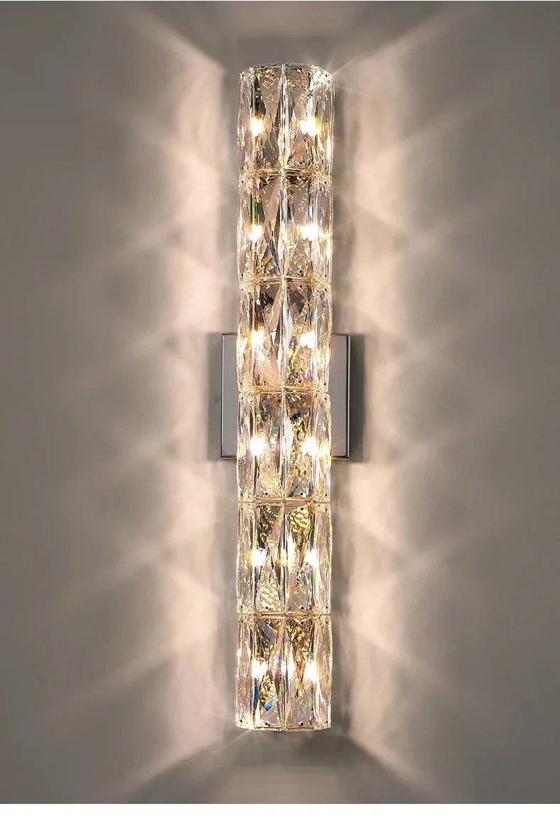 Living room bedroom bedside long wall lamp background wall villa light luxury high-end crystal wall light