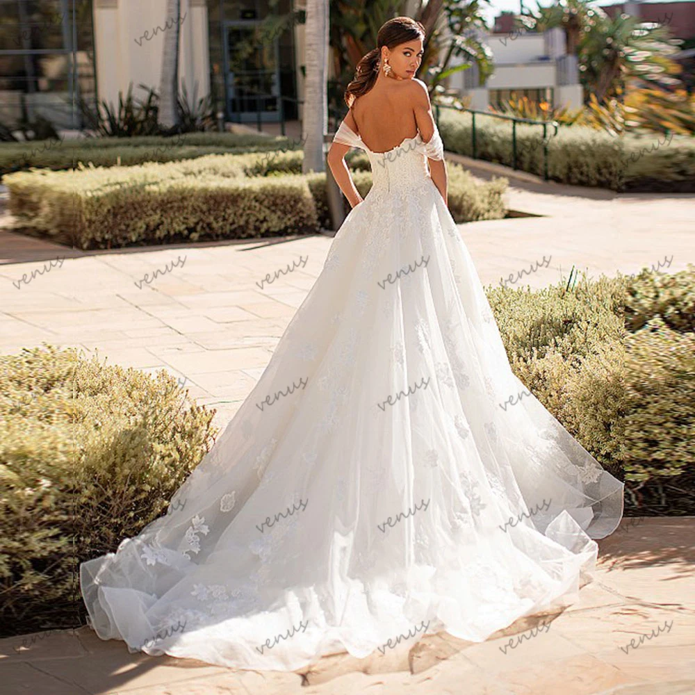 Pretty Wedding Dresses A-Line Tulle Tiered Bridal Gowns Off The Shoulder Robes Lace Appliques Glamorous Vestidos De Novia 2024