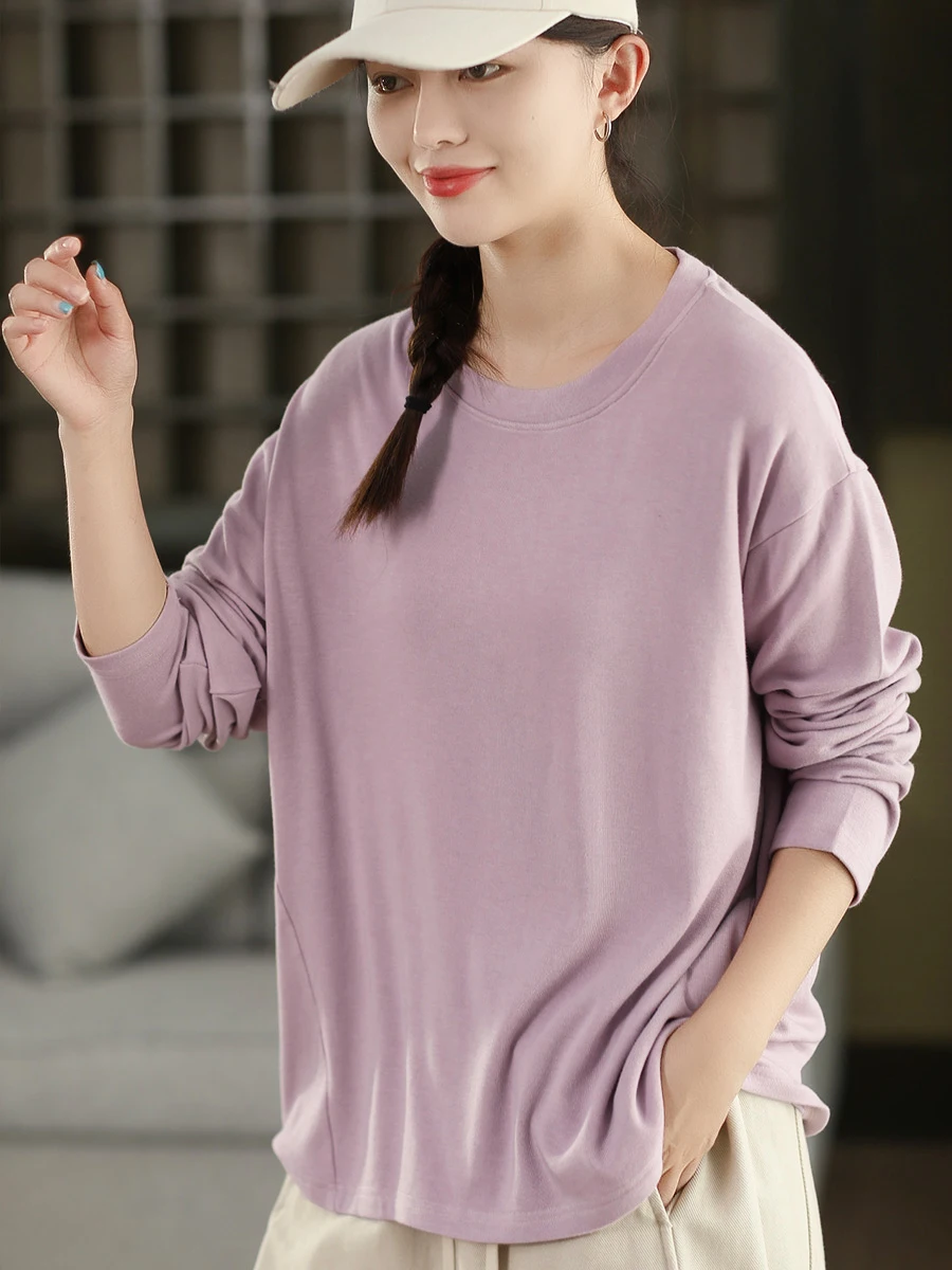 

High Quali Soft Comfortable Thi Color Overhead T-irt Women's round Ne Long Sve Versatile Slimming Inner Wear...
