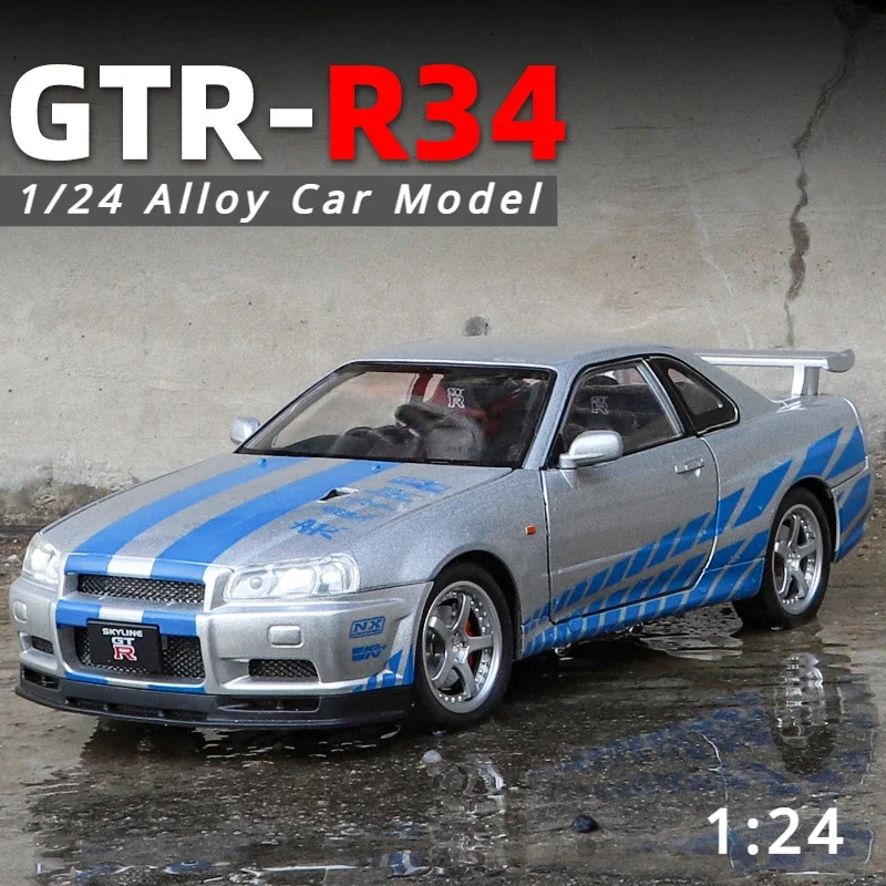 

1:24 Alloy JDM Nissan GTR R34 Sport Car Toy Vehicles Metal Car Model Sound Light Collection Car Toys For Children Gift