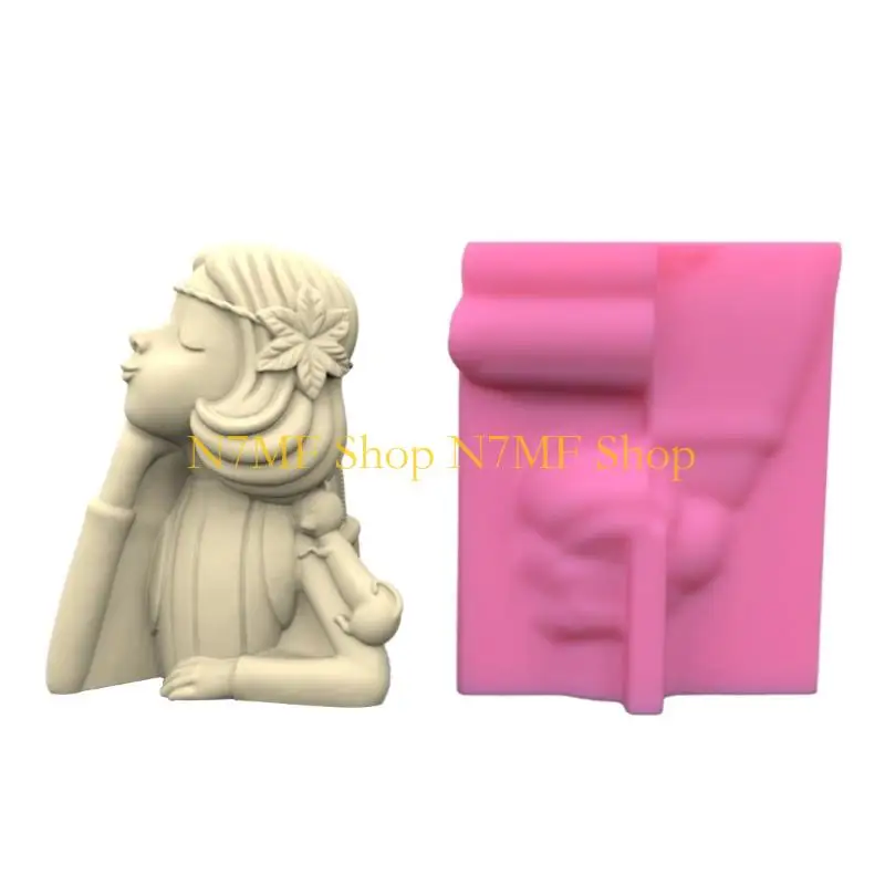 

N7MF Geometric Backpack Girl Gypsum Silicone Molds Storage Box Mold for Making Plant Pot Flower Pot Pen Holder