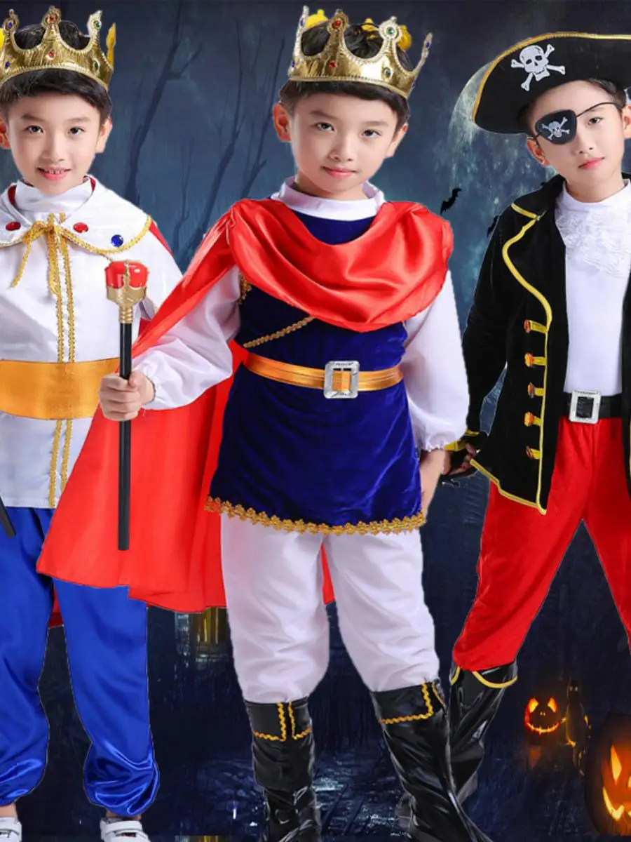 

Детский Хэллоуин Косплей Пиратский Король Принц Ролевой Костюм Набор Принц Одежда Для Выступлений Кроличий Мех Традиционный Ч...