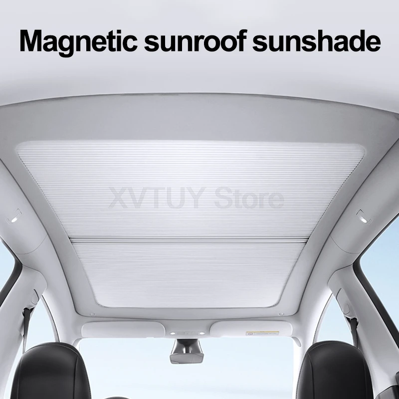 Magnetic Sunshade for Tesla Model Y Glass Roof Stretchable Sunscreen Anti-UV Front Rear Sunroof Skylight Interior Accessorie