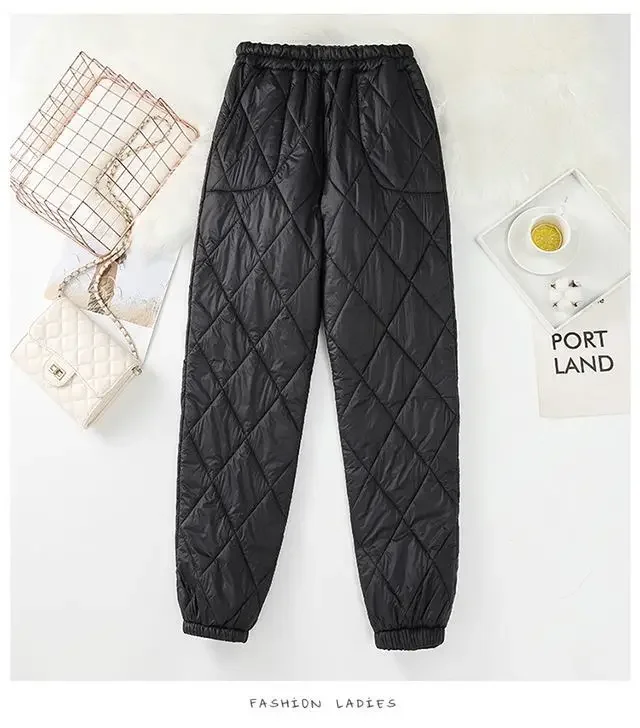 Winter Ultra Light Windproof Pants Quilted Warm Casual Snow Wear pantalones Womens Elastic High Waist Thick Baggy Sweatpant New