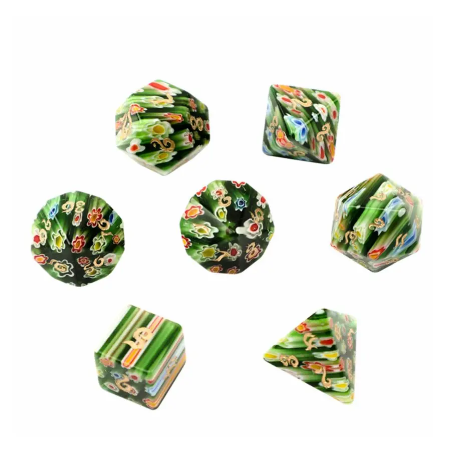 Spot Goods Green Glaze Polyhedral DND RPG Stone Dice Semi-precious Stones Ornaments Jewelry Custom Font Symbol Pattern Logo