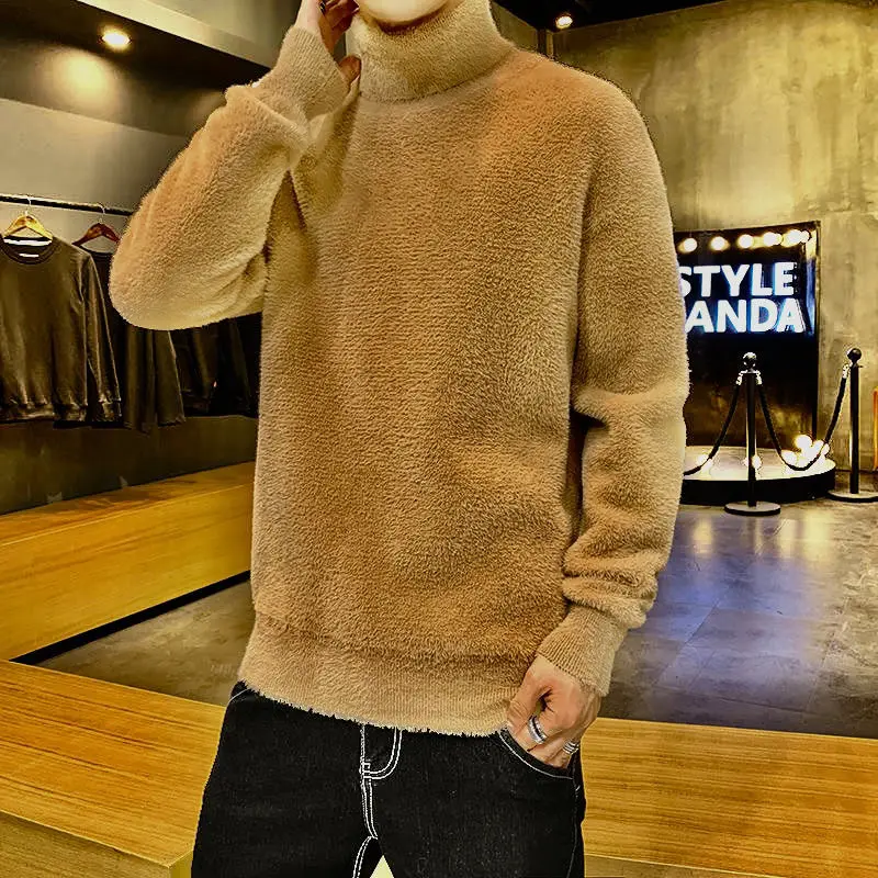 

Mens Sweater Winter Thick Fleece Lined Fashion Faux Mink Knit Top Warm Casual Autumn Winter Pullover Base Layer
