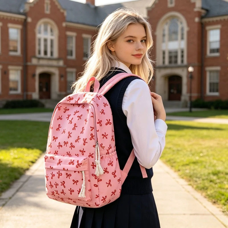 Fashion Bow Detail Daypack for Women Versatile Backpack for School Commute Travel Sports Lightweight Casual Spring Summer