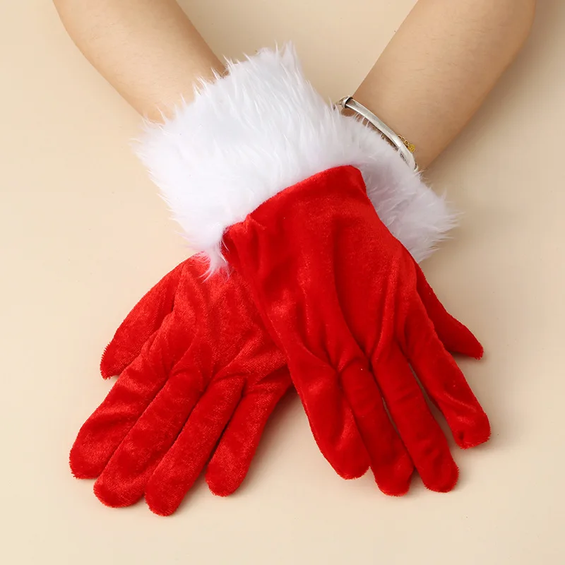 Christmas Eve Party Etiquette Performance Gloves Short Gold Velvet and White Fur Coat Gloves