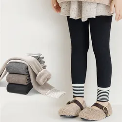 Winter Children Pants Lamb Wool Fleece Thickened Children Leggings Warm Striped Kids Pantyhose For Girls