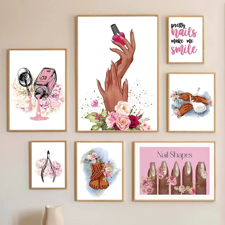 Flower Fashion Girl Lovely Hands Nail Polish Art Salon Decor Poster And Print Living Room Wall Pictures Wall Art Canvas Painting