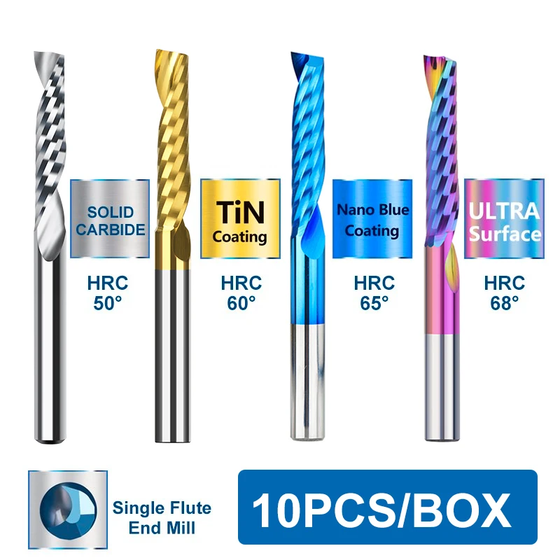 목공 엔드밀용 단일 플루트 스프릴라 라우터 비트, CNC 밀링 커터, 목재 공구, 3.175mm 생크, 1 플루트