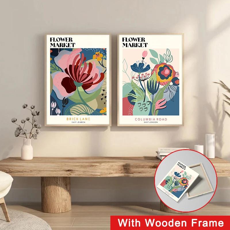 

Colourful Flowers Spring and Autumn Art Canvas Painting London Flower Market Vintage Wall Art Plant Bedroom Framed Poster