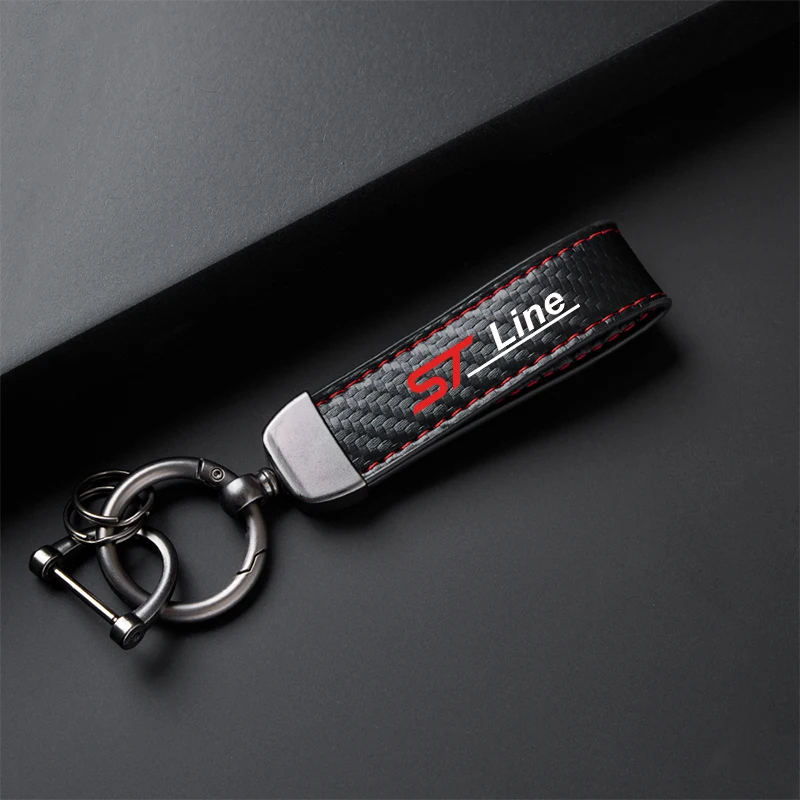 For ford st LINE stline kuga fiesta Car Accessories Car Carbon Fiber Leather Keychain Horseshoe Buckle Jewelry