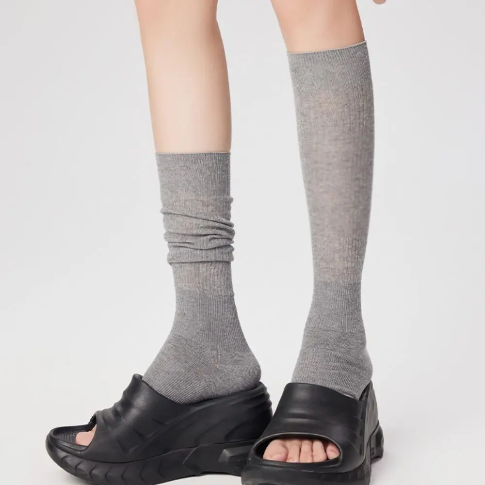 Fashion Lolita JK Calf Socks Solid Color Ultra-Thin Knee High Socks Open Toe Breathable Mid-tube Stocking Women