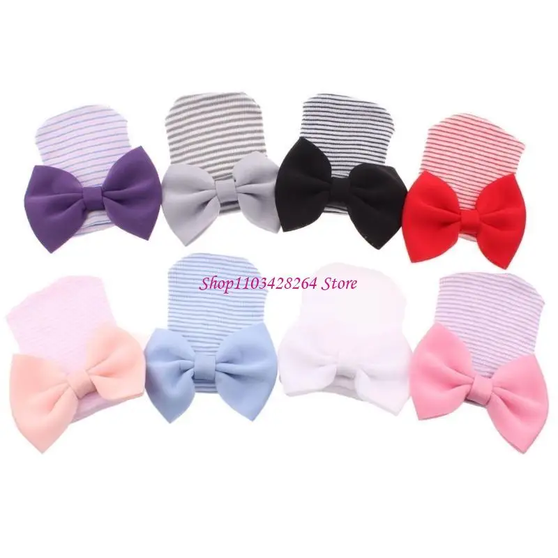 

Newborns Hospital Hat Baby Nursery Bonnet Caps with Bowknot Decor, Stripe Infant Turban Hats for 0 to 1 Month Girls G2TD