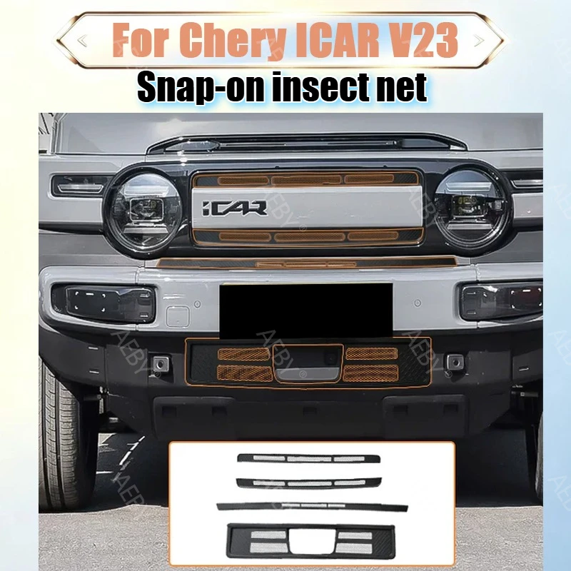 AEBY For Chery ICAR V23 Front Bumper Grille Mesh Black ABS Clip On Bug Screen Stone Guard Car Exterior Accessories