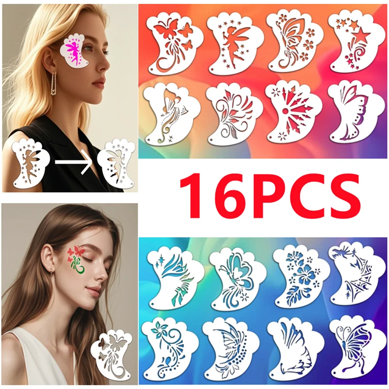 16 Pcs Face Painting Templates Stencils Reusable, Children Art Paint Templates, DIY Drawing Stencils, Adult Party Makeup Tool