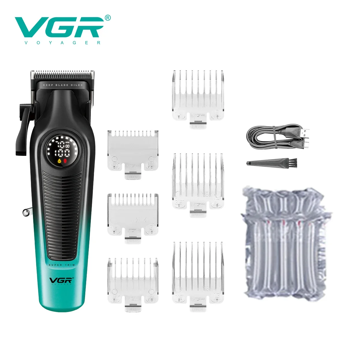 VGR 196 Professionelle Haarschneidemaschine, DLC-Klinge, LED-Anzeige, kabellose USB-Keramikklinge, Herren-Haarschneidemaschine, Haarschneidemaschine