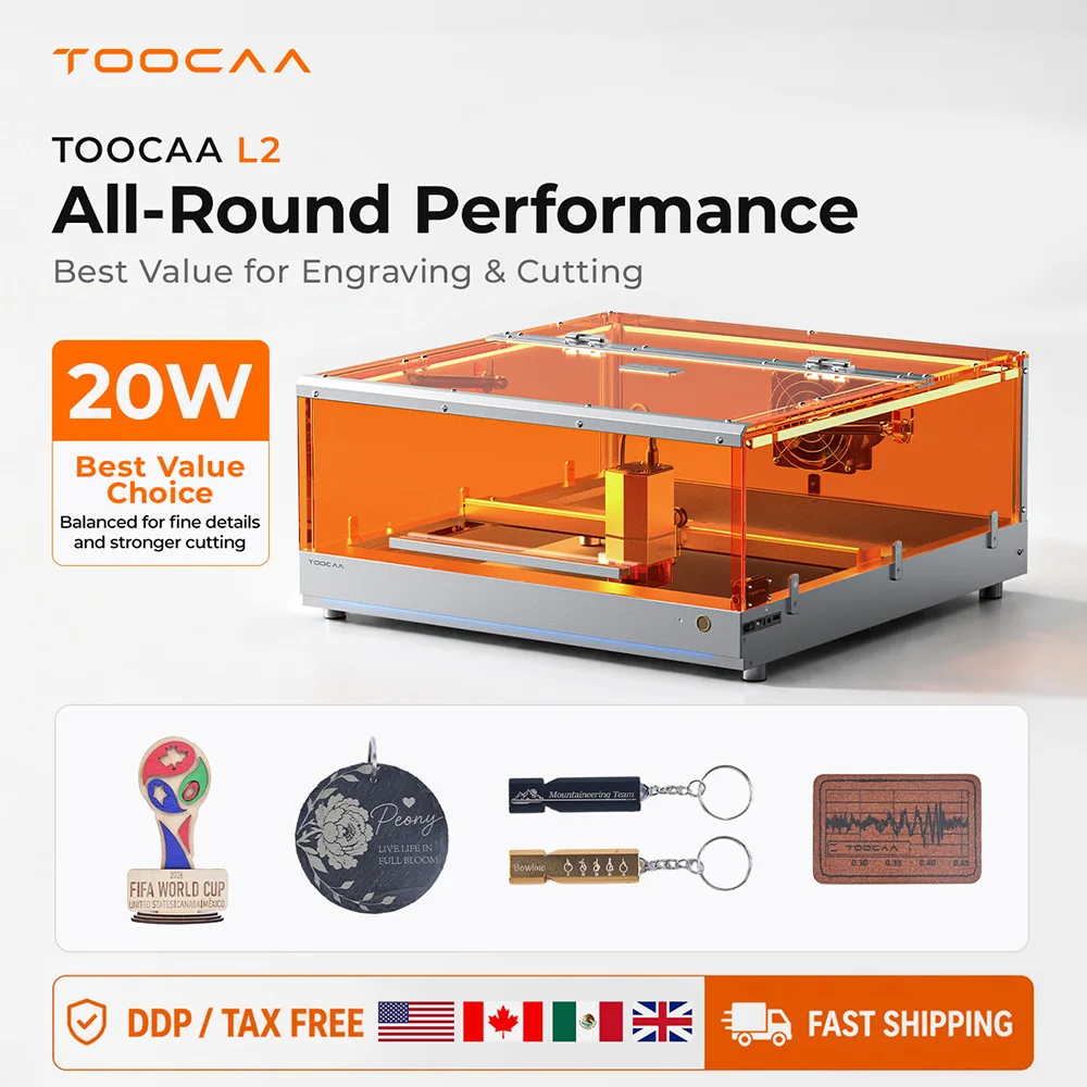 Grabador y Cortador Láser AI Encapsulado TOOCAA L2 20W, Clase 1 de Seguridad, Gran Área de Trabajo, para Madera, Acrílico, Cuero y MDF