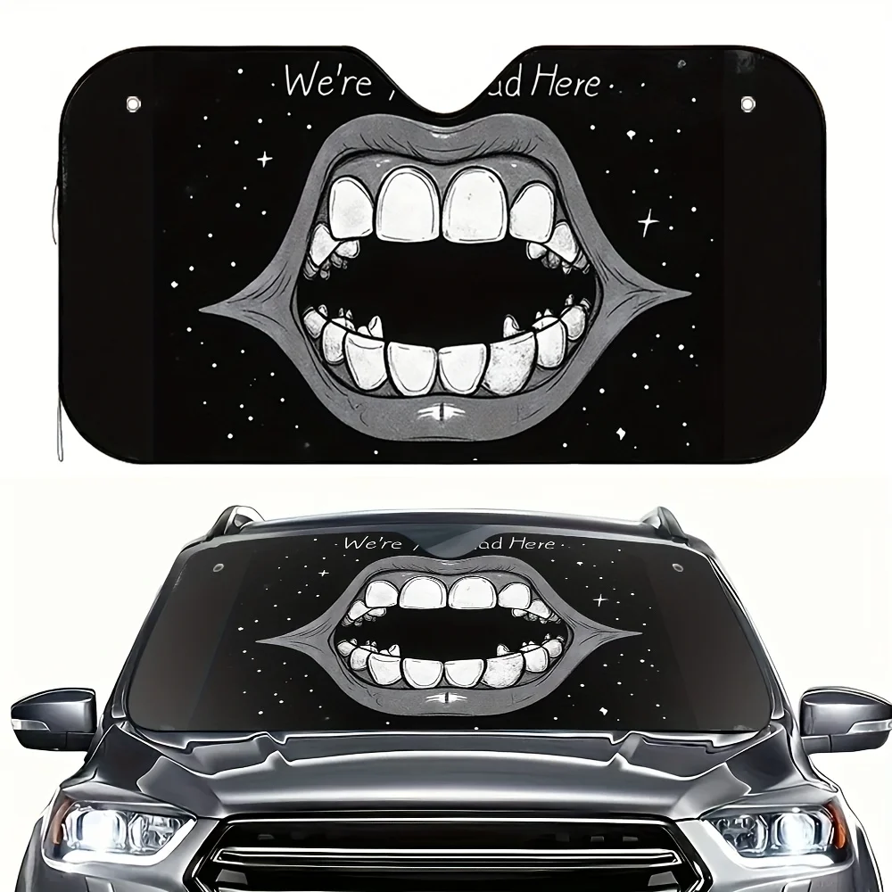 

1pc A Bared Mouth Car Sun Visor - Foldable Space-Saving Fit For Compact Cars, Smart Auto Accessories With Bold "We're Here To Ea
