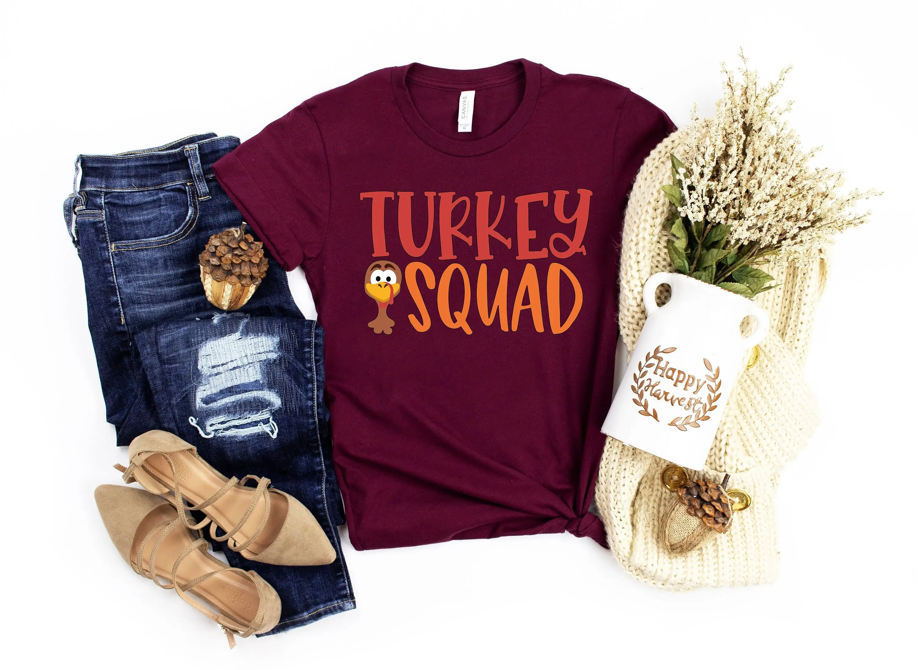 Turkey Squad T Shirt Thanksgiving Fall Autumn for Women Top Thankful Fashion