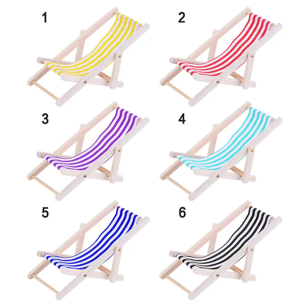 

1Set Mini House Miniature Furniture Sky Blue Lounge Chair 1 12 Wooden Foldable Beach Table Decoration Photo Prop