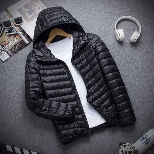 

Autumn Winter Ultra-Thin down Cotton Jaet Men's Hooded Slim Fit Casual ort Coat Lightweight Faionable Young Adult