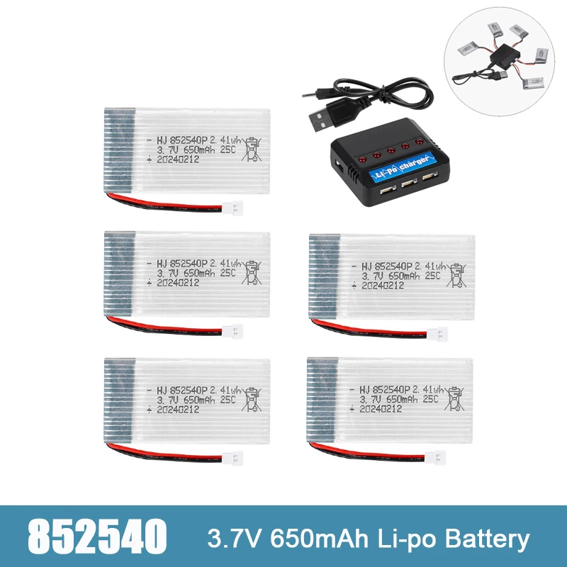 5pcs 852540 Drone Battery 3.7V 650mah Li-Po Rechargeable Battery + Charger Units For Syma X5c X5c-1 X5 RC Quadcopter Spare Parts