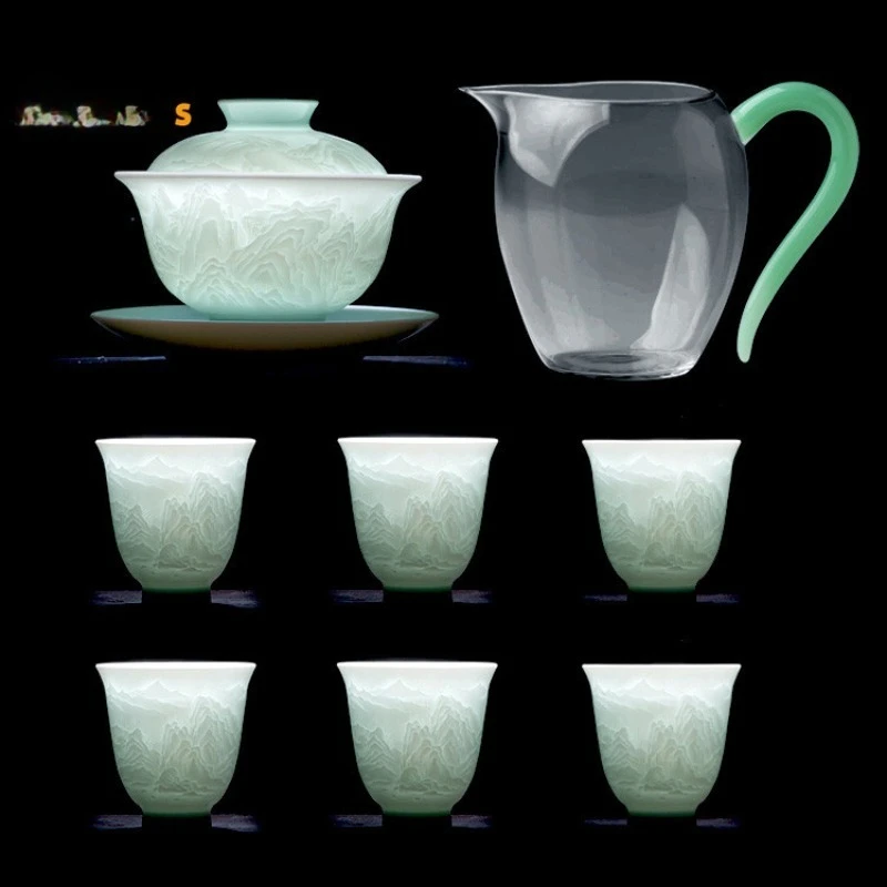 tea set cover bowl set, high-end ceramic teacup complete set