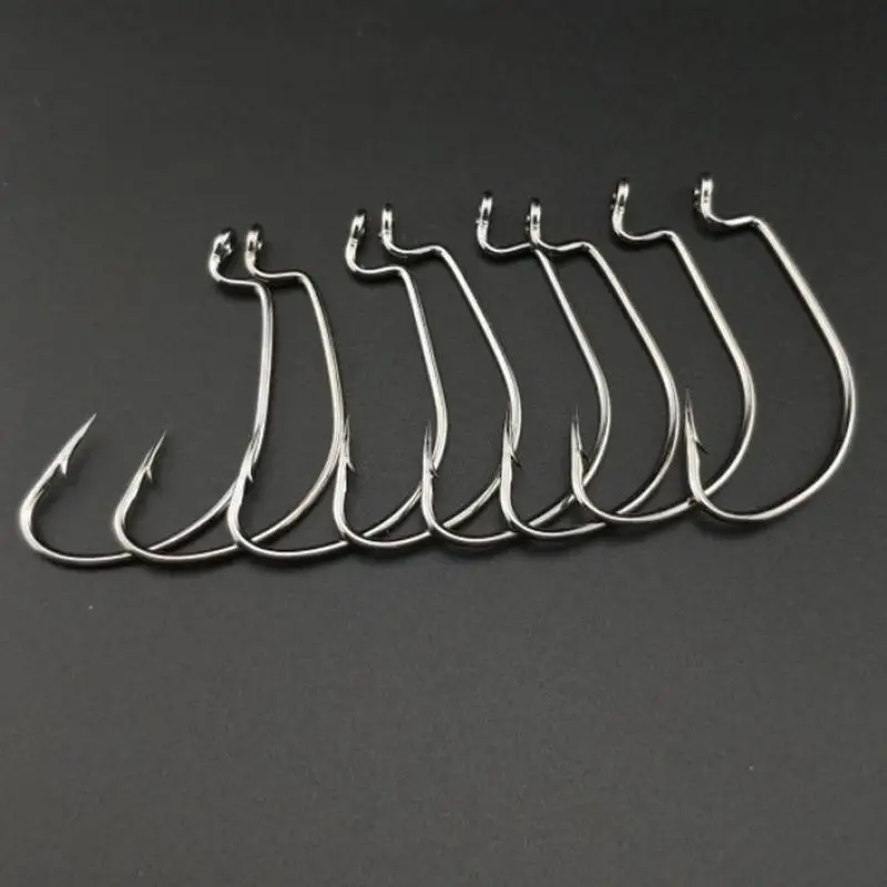 5pcs/lot Fishing Offset Hook Carbon Steel Jig Hooks Big Crank Bass Hook Crank Barbed Hook For Soft  Fishing Lure Pesca